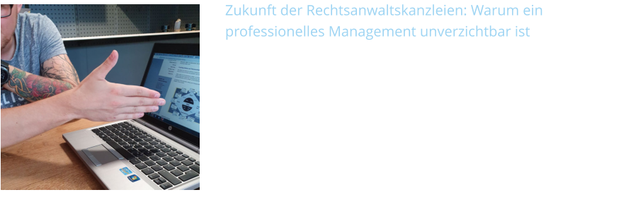Zukunft der Rechtsanwaltskanzleien: Warum einprofessionelles Management unverzichtbar ist Ein professionelles Kanzleimanagement ist der Schlüssel zu mehr Wettbewerbsstärke und Profitabilität im Rechtsmarkt. Die Anzahl der Anwaltskanzleien steigt weiterhin, was den Wettbewerb verschärft. Und auch einige der jüngst noch so rasant wachsenden Verbraucherrechtskanzleien merken, dass ihr Expansionskurs schwieriger, dass operational Management herausfordernder wird. Die gute Nachricht: Management- und Führungskompetenz kann man lernen.  